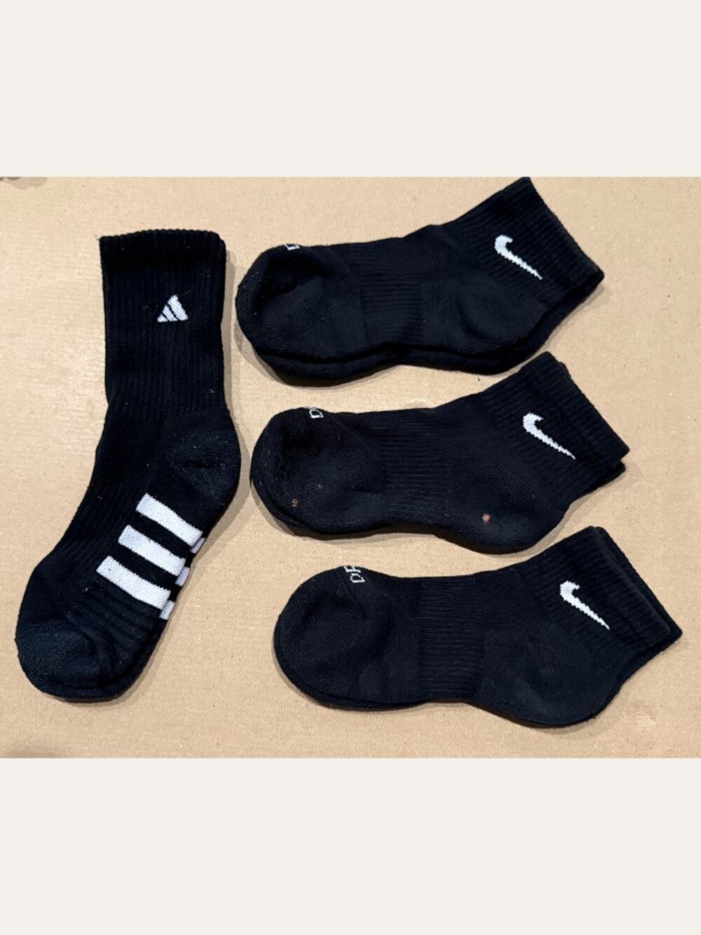Nike & Adidas Ankle Crew Sock Bundle (4 Pairs) Black Athletic Socks